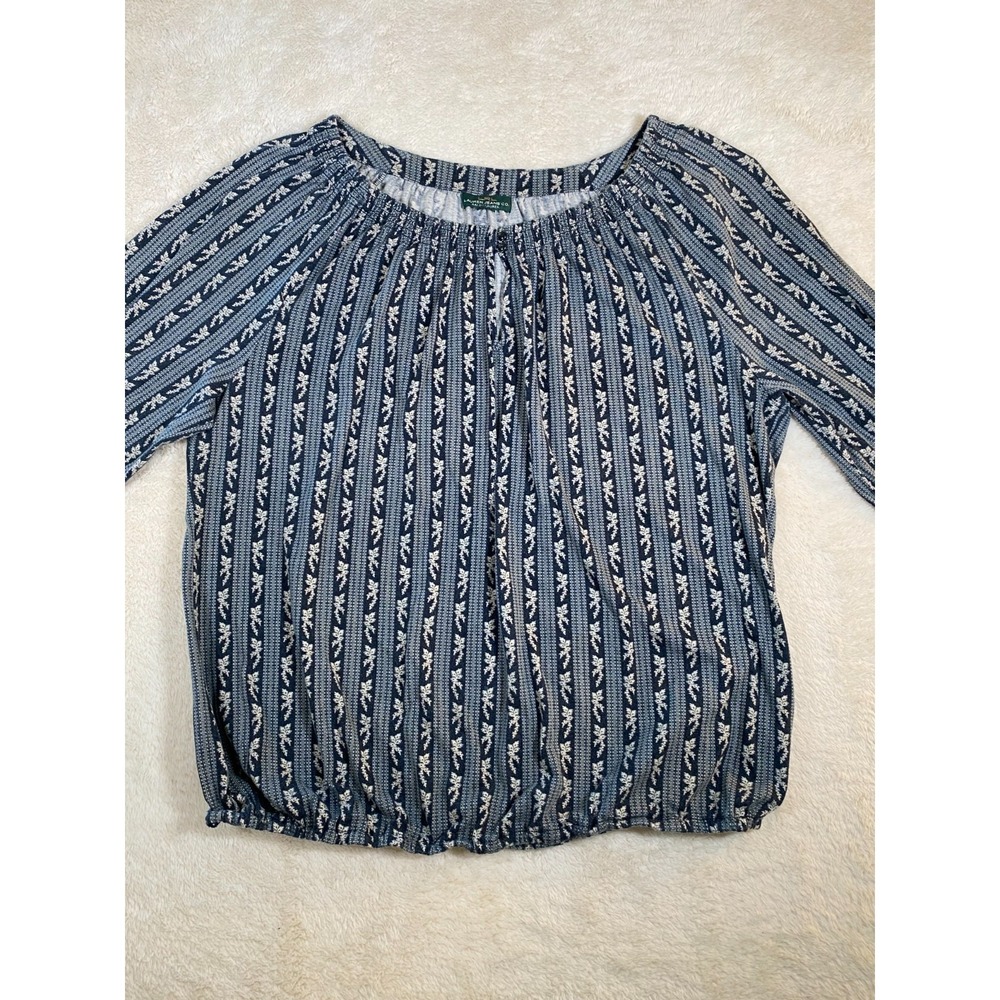 Lauren Ralph Lauren Peasant Top Blue White Floral Tunic